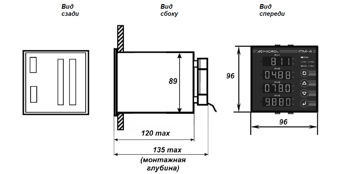 Схема габаритных размеров индикатора ИТМ-4К7