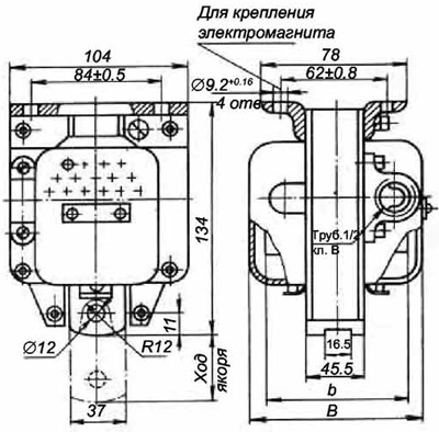 Габариты электромагнита МИС 6100 тянущего исполнения