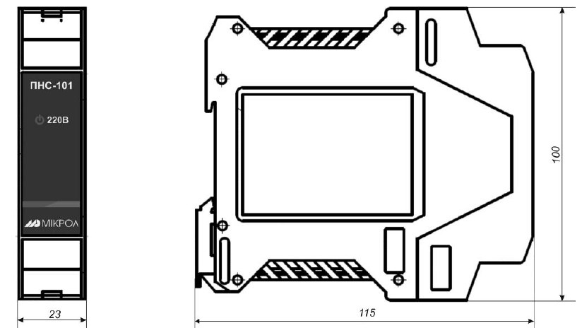 Схема габаритных размеров преобразователя ПНС-101