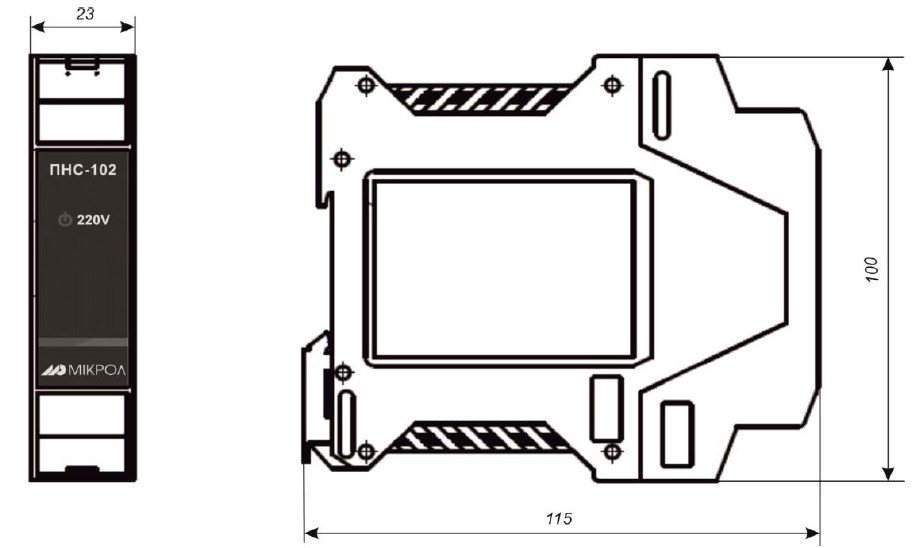 Схема габаритных размеров преобразователя ПНС-102