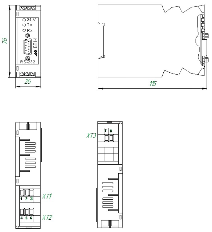 Схема габаритных размеров блока преобразования сигналов БПИ-1