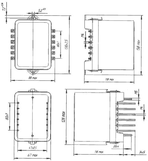Габаритные размеры реле РП-23 и РП-25
