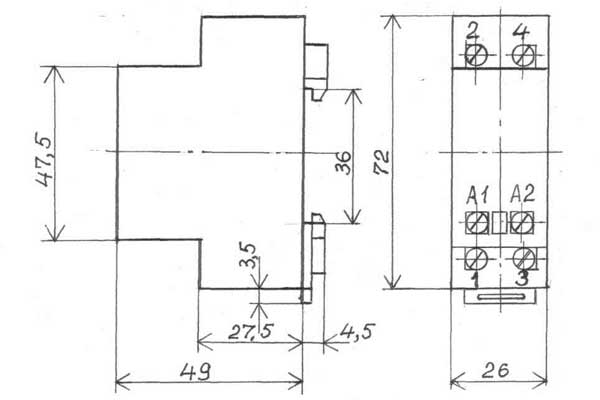 Габаритные размеры реле электромагнитного рэ-25